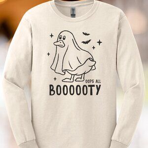 Duck Ghost Shirt Oops All Booooty Funny Halloween Animal Costume Tee